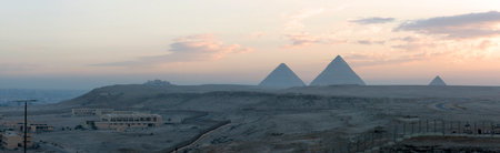 Giza Pyramid Complex at sunrise, Cairo, Egypt.の写真素材