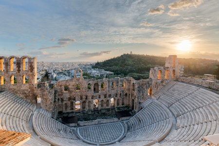 The Odeon of Herodes Atticus Roman theater structure at the Acropolis of Athens, Greece.の写真素材