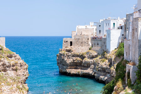 Lama Monachile Bay view in Polignano a Mare Town of Italyの写真素材