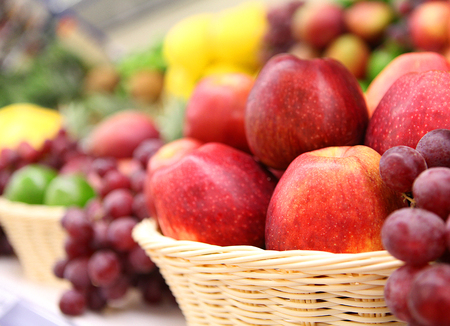 fruits on shelfes in supermarketの写真素材