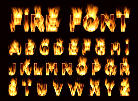 Fire font. Plum letters. Characters in the fire. Font on fire.の写真素材