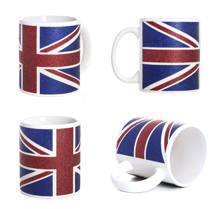 British cup on a white background. cup with British flagの写真素材