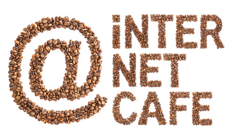 e-mail symbol from coffee beans on white backgroundの写真素材