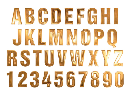 text gold. alphabet of gold on a white background. gold bullion textの写真素材