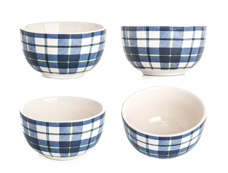 Empty salad bowl with an ornament isolated on a white background, with clipping path.の写真素材