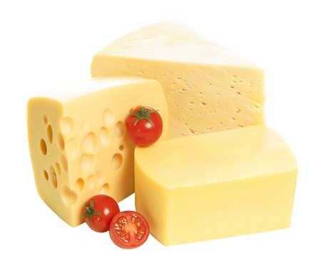 piece of cheese isolated. cheese with tomatoesの写真素材