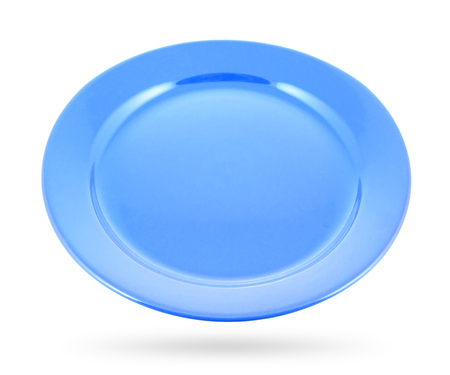 blue plate isolated on white with clipping pathの写真素材