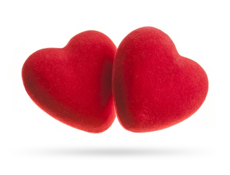Two velvet hearts isolated on a white background. Concept for Valentine's Dayの写真素材