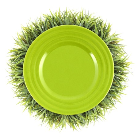 Green banner collage frame from plants. Isolated on whiteの写真素材