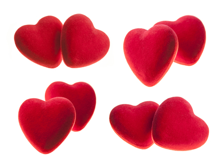 Two velvet hearts isolated on a white background. Concept for Valentine's Dayの写真素材