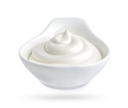 Bowl of mayonnaise isolated on white background. With clipping path.の写真素材