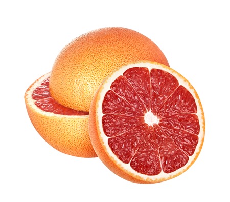 Pink grapefruits isolated on white background, with clipping pathの写真素材