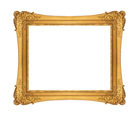 old golden frame with empty grunge cracked canvas for your picture, photo, image. beautiful vintage backgroundの写真素材