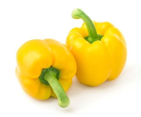 Group of sweet yellow peppers isolated on white background. With clipping pathの写真素材
