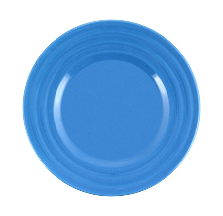 Blue plate isolated on white background. View from above. with a clipping pathの写真素材