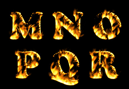 Fire burning letters set, Fire text collection. Alphabet of flameの写真素材