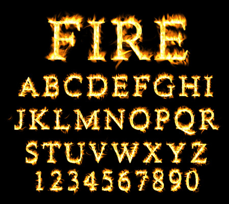 Fire font collection, Fire text collection. Alphabet of flameの写真素材
