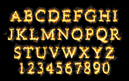 Fire font collection, Fire text collection. Alphabet of flameの写真素材