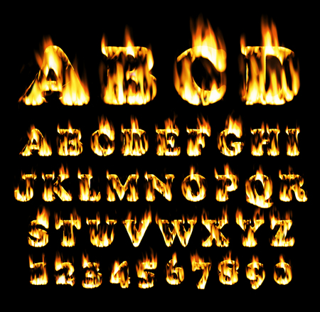 Fire font collection, Fire text collection. Alphabet of flameの写真素材