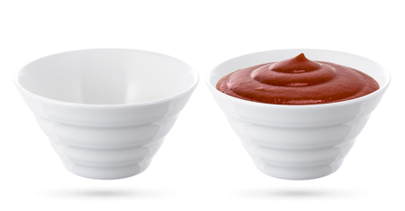 Ketchup sauce bowl and empty sauce bowlの写真素材