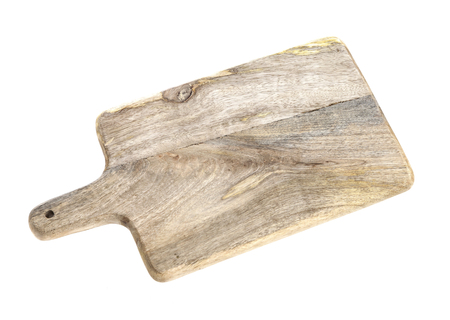 Wooden cutting board isolated on white backgroundの写真素材