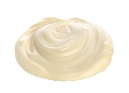 Handful of mayonnaise on white background. Clipping path.の写真素材