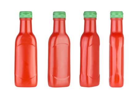 Plastic ketchup bottle isolated on a white background. Different views.の写真素材
