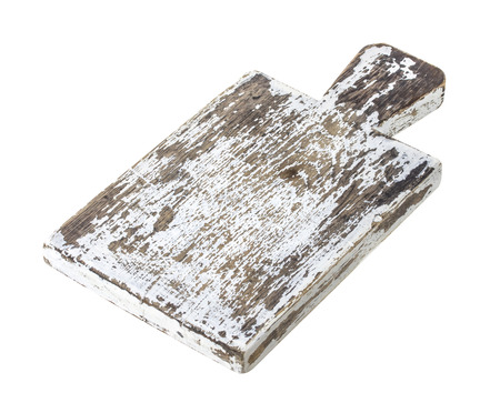 Wooden cutting board isolated on white backgroundの写真素材