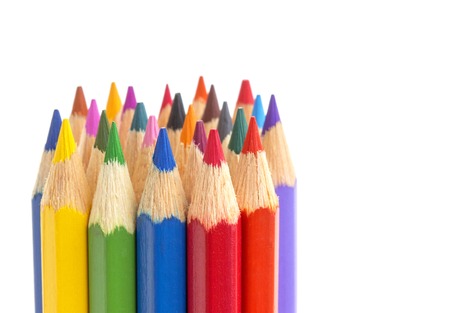 Multicolored pencils isolated on white background close-upの写真素材