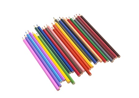 Multicolored pencils isolated on white background close-upの写真素材