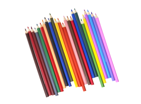 Multicolored pencils isolated on white background close-upの写真素材