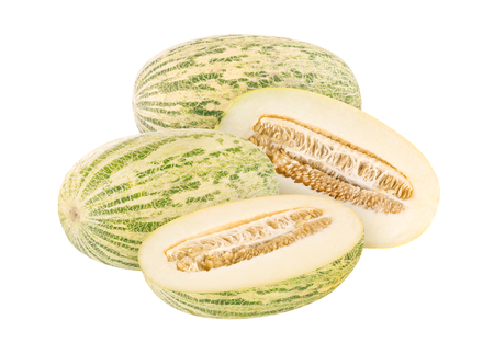 Whole and slice of melon isolated on whiteの写真素材