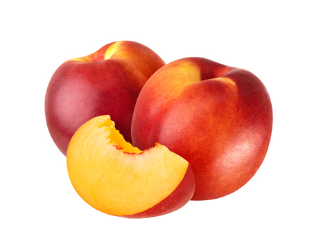 Ripe juicy nectarines isolated on white backgroundの写真素材