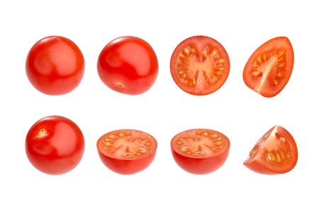 Group of very fresh cherry tomatoes isolated on a white background, with clipping pathの写真素材