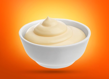 mayonnaise in bowl isolated with clipping pathの写真素材