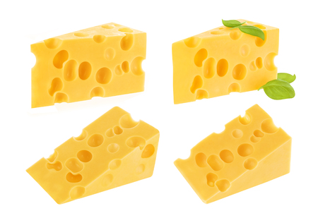 Piece of cheese isolated, chunk cutout on white backgroundの写真素材