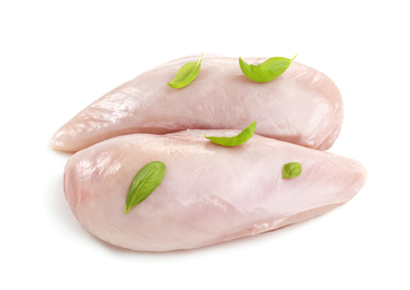 Fresh chicken fillet isolated on white backgroundの写真素材