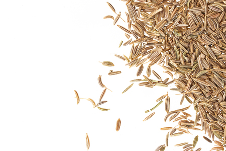 Cumin seeds or caraway isolated on white background, top viewの写真素材