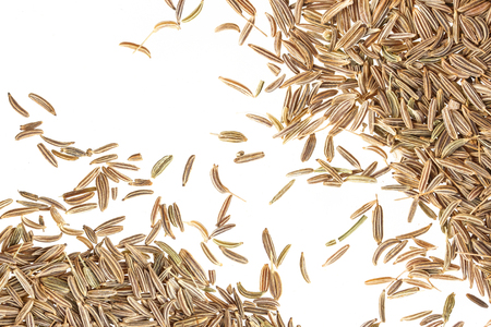 Cumin seeds or caraway isolated on white background, top viewの写真素材