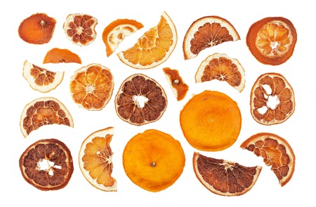 Dried oranges slices isolated on white background with clipping pathの写真素材
