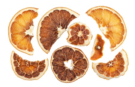 Dried oranges slices isolated on white background with clipping pathの写真素材
