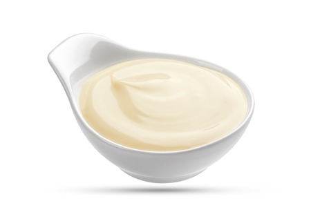 Mayonnaise bowl isolated on white background with clipping pathの写真素材
