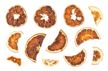 Dried oranges slices isolated on white background with clipping pathの写真素材