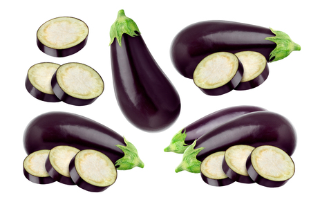 Fresh Eggplant isolated on white background, with clipping pathの写真素材