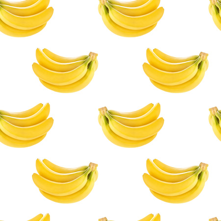 Seamless pattern with bananas isolated on white background, with clipping pathの写真素材