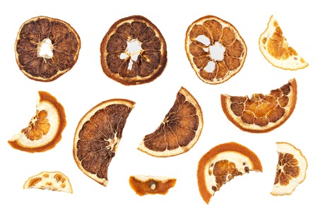 Dried oranges slices isolated on white background with clipping pathの写真素材