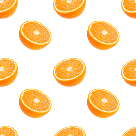 Seamless pattern of oranges isolated on a white background, with clipping pathの写真素材