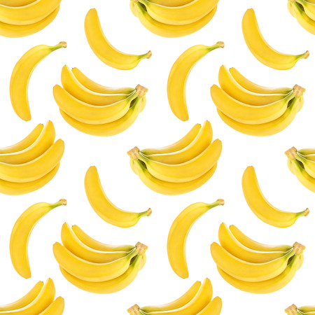 Seamless pattern with bananas isolated on white background, with clipping pathの写真素材