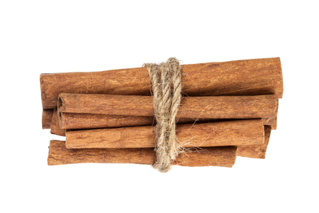 Cinnamon sticks bunch isolated on white background with clipping pathの写真素材