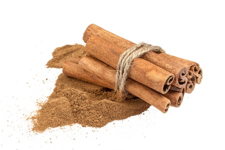 Cinnamon sticks isolated on white background with clipping pathの写真素材